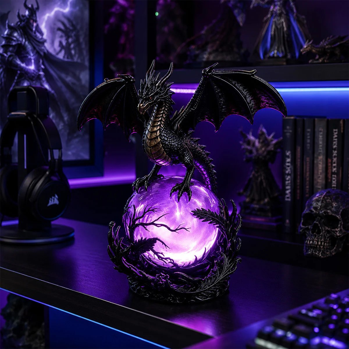 🔮🐉Gothic Dragon LED Crystal Ball Lamp for Dark Aesthetic Decor✨
