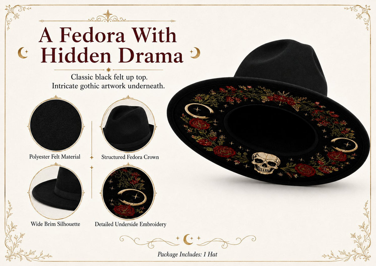 πLAST DAY 50% OFF- π Gothic Embroidered Wide Brim Fedora Hat π€π