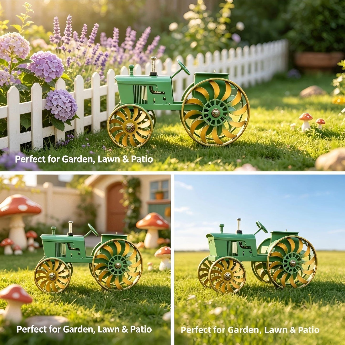 2-in-1 Vintage Tractor Metal Wind Spinner | Rustproof Farm Tractor Yard Stake Decor & Kids Sliding Toy