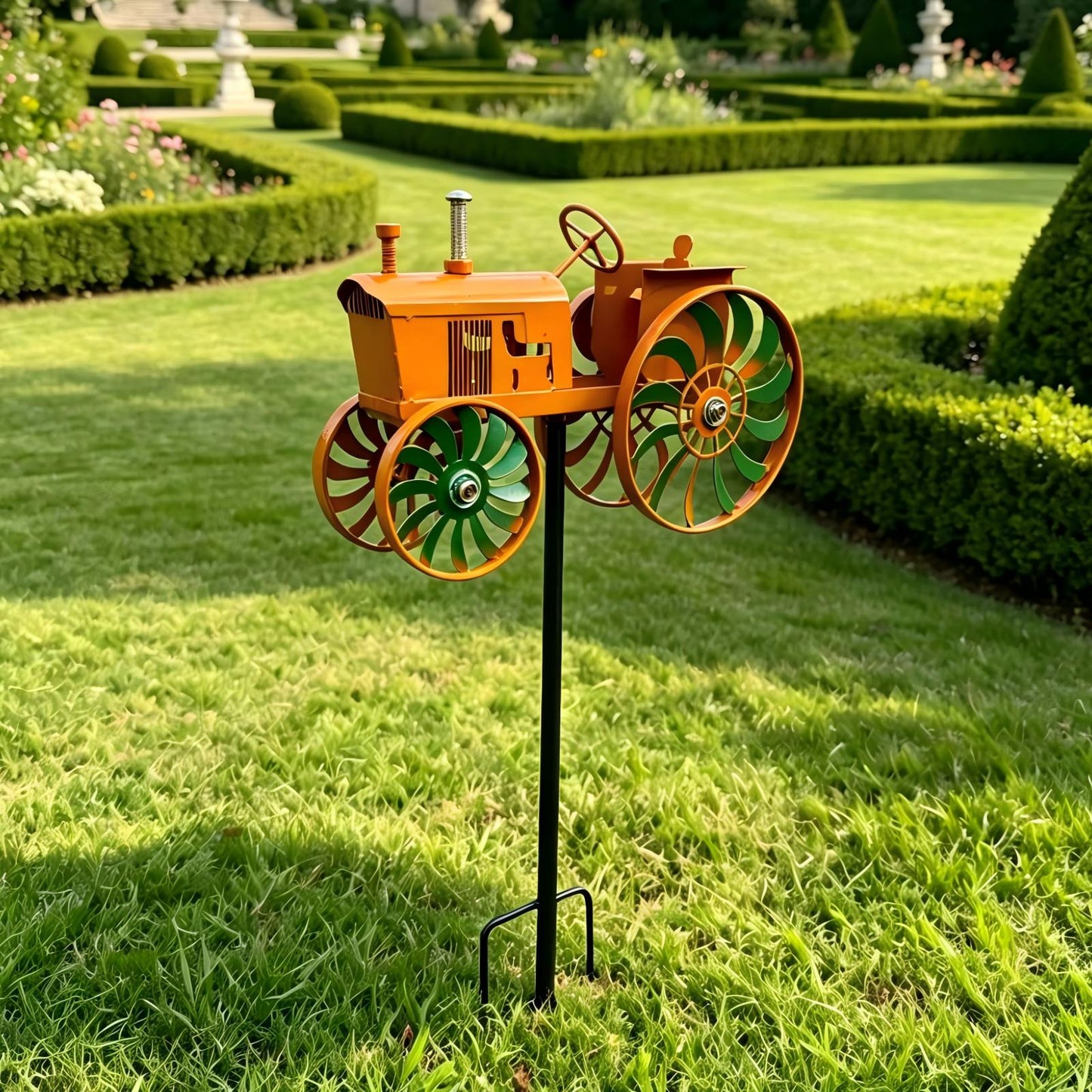 2-in-1 Vintage Tractor Metal Wind Spinner | Rustproof Farm Tractor Yard Stake Decor & Kids Sliding Toy
