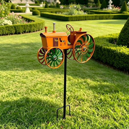 2-in-1 Vintage Tractor Metal Wind Spinner | Rustproof Farm Tractor Yard Stake Decor & Kids Sliding Toy