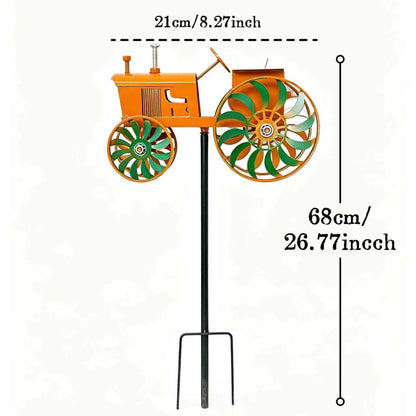 2-in-1 Vintage Tractor Metal Wind Spinner | Rustproof Farm Tractor Yard Stake Decor & Kids Sliding Toy