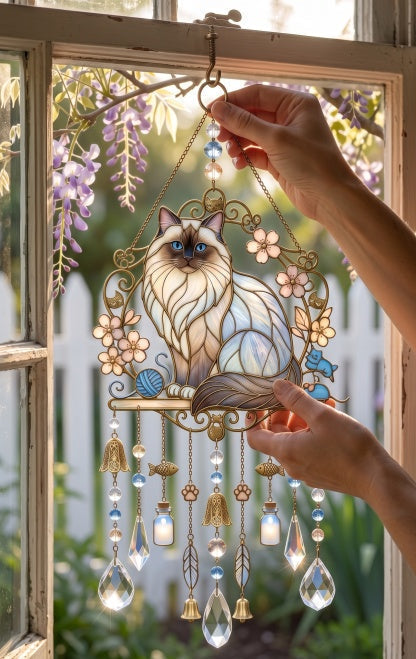 ❤️Cat Stained Glass Suncatcher Wind Chime – For Cat Lovers & Pet Owners