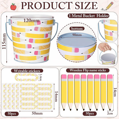 👩‍🏫121/101 Pcs Back to School Teacher Gift Flip Name Sticks Set with Storage Cup,Student Name Sticks with Metal Buckets & Stickers – Classroom Management & Student Grouping Tool for Teachers - Cow Prin / 101 Pcs