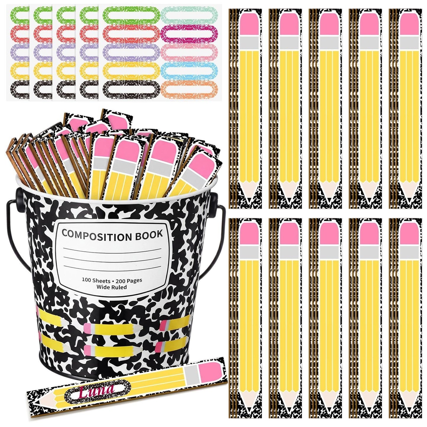 👩‍🏫121/101 Pcs Back to School Teacher Gift Flip Name Sticks Set with Storage Cup,Student Name Sticks with Metal Buckets & Stickers – Classroom Management & Student Grouping Tool for Teachers - Cow Prin / 101 Pcs