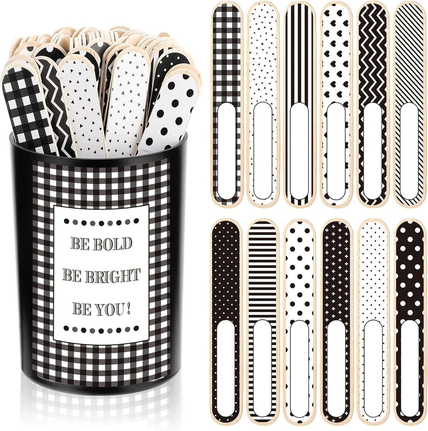 👩‍🏫121/101 Pcs Back to School Teacher Gift Flip Name Sticks Set with Storage Cup,Student Name Sticks with Metal Buckets & Stickers – Classroom Management & Student Grouping Tool for Teachers - Cow Prin / 101 Pcs