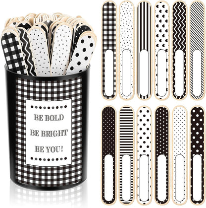 👩‍🏫121/101 Pcs Back to School Teacher Gift Flip Name Sticks Set with Storage Cup,Student Name Sticks with Metal Buckets & Stickers – Classroom Management & Student Grouping Tool for Teachers - Cow Prin / 101 Pcs