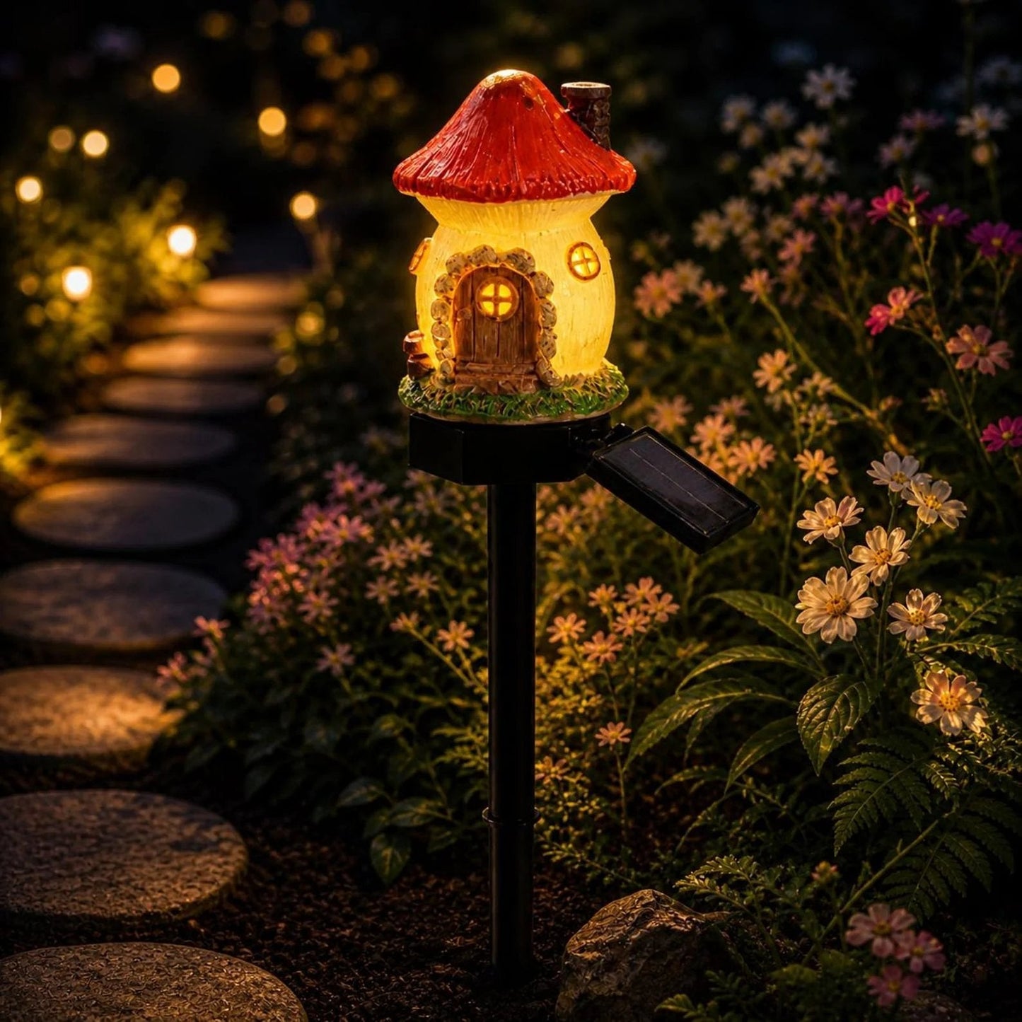 Solar Fairy-Tale Mushroom Cottage Garden Light