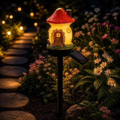 Solar Fairy-Tale Mushroom Cottage Garden Light