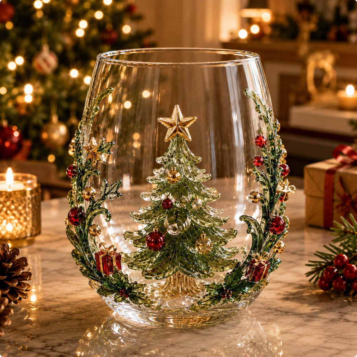🎅Magical Christmas 3D Glass Cup Collection – Santa, Reindeer, Snowman & Christmas Tree