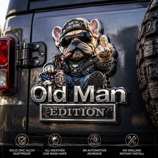 🚗 Funny Old Man Edition Vehicle Badge — 3D Chrome Metal Emblem, Perfect Father's Day & Birthday Gift for Dad, Grandpa, Husband, Truck & SUV Owners - BUY 1