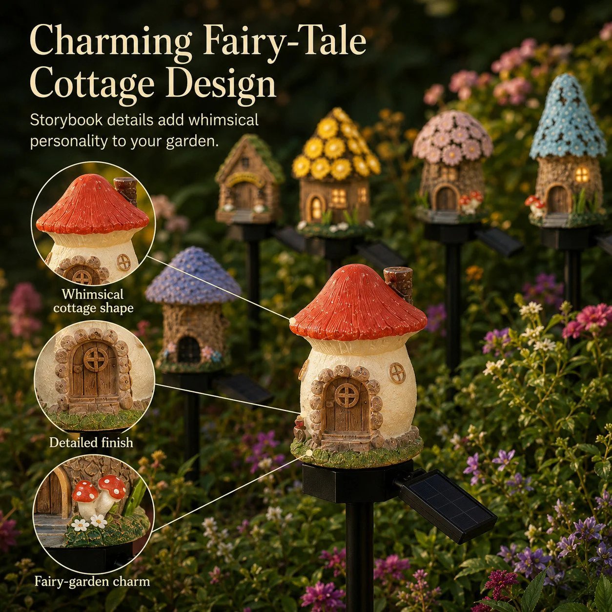 Solar Fairy-Tale Mushroom Cottage Garden Light