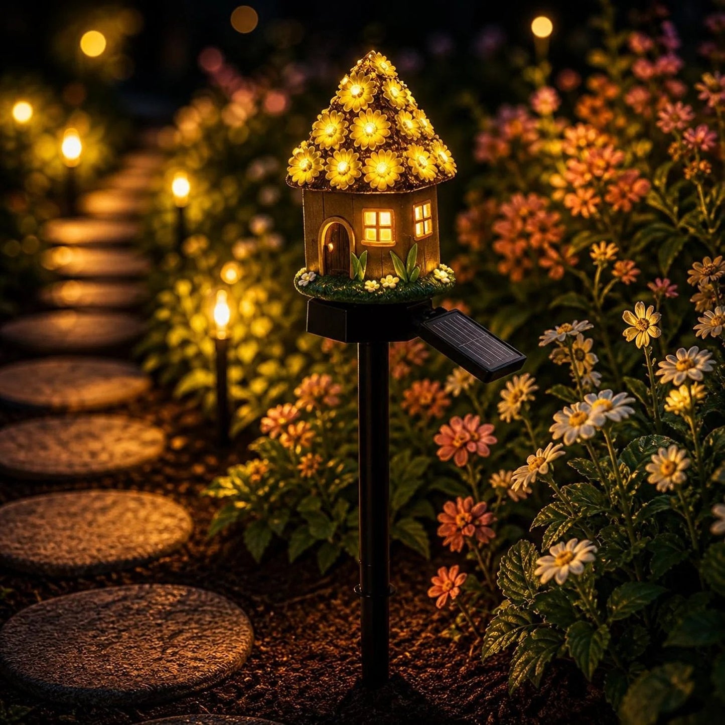 Solar Fairy-Tale Mushroom Cottage Garden Light