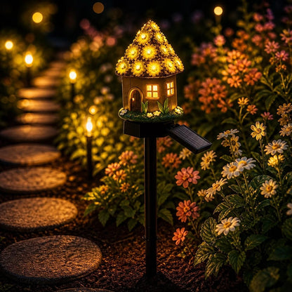 Solar Fairy-Tale Mushroom Cottage Garden Light