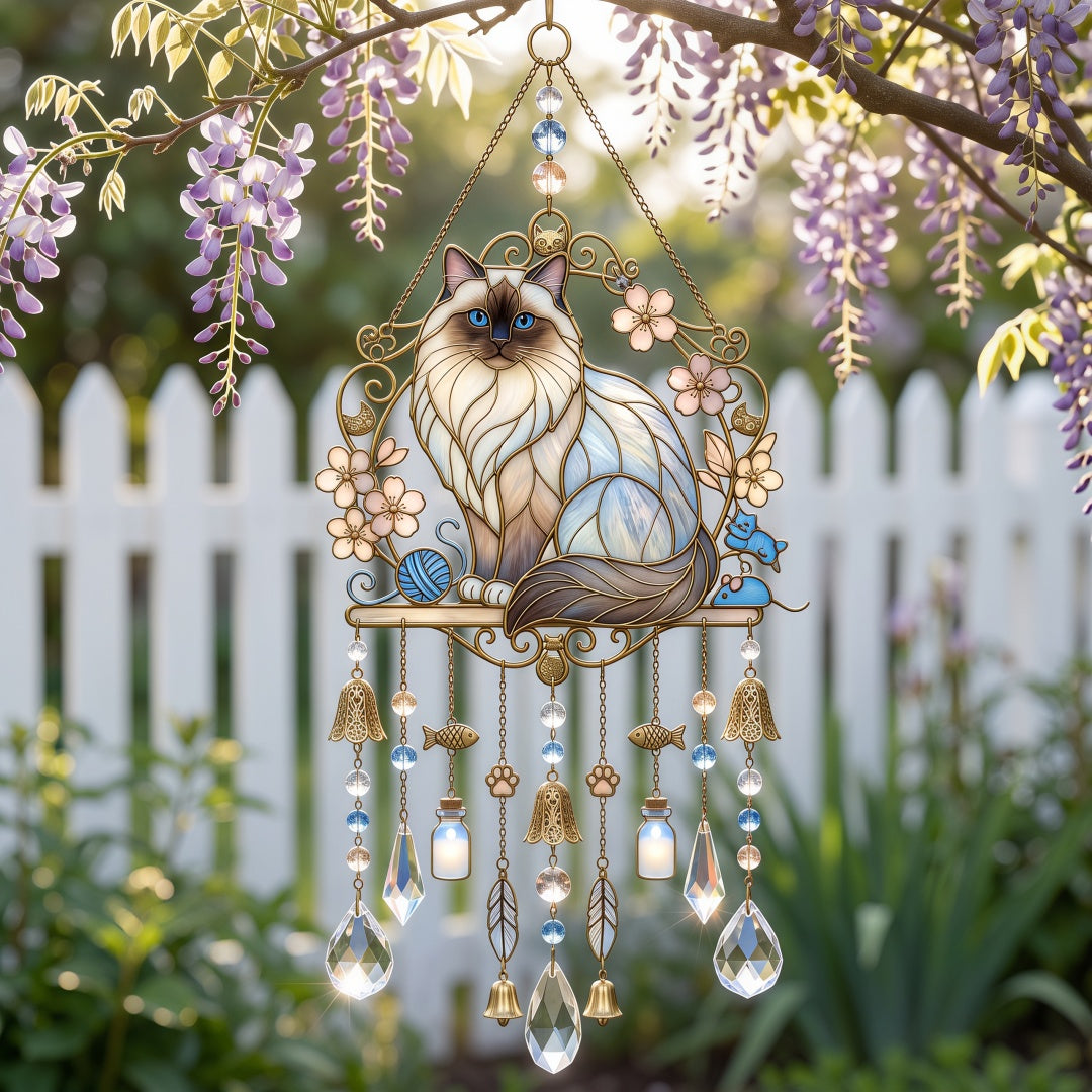 ❤️Cat Stained Glass Suncatcher Wind Chime – For Cat Lovers & Pet Owners