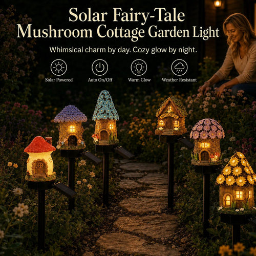 Solar Fairy-Tale Mushroom Cottage Garden Light