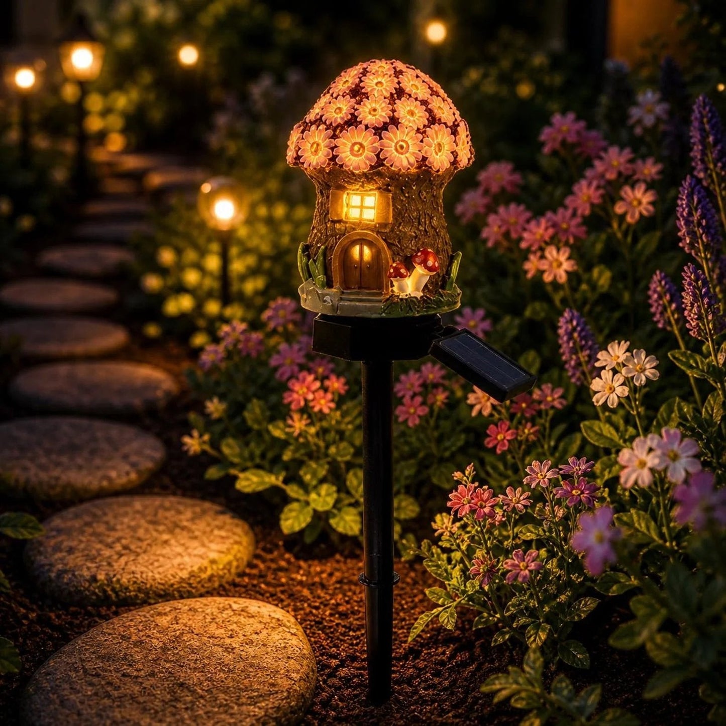 Solar Fairy-Tale Mushroom Cottage Garden Light