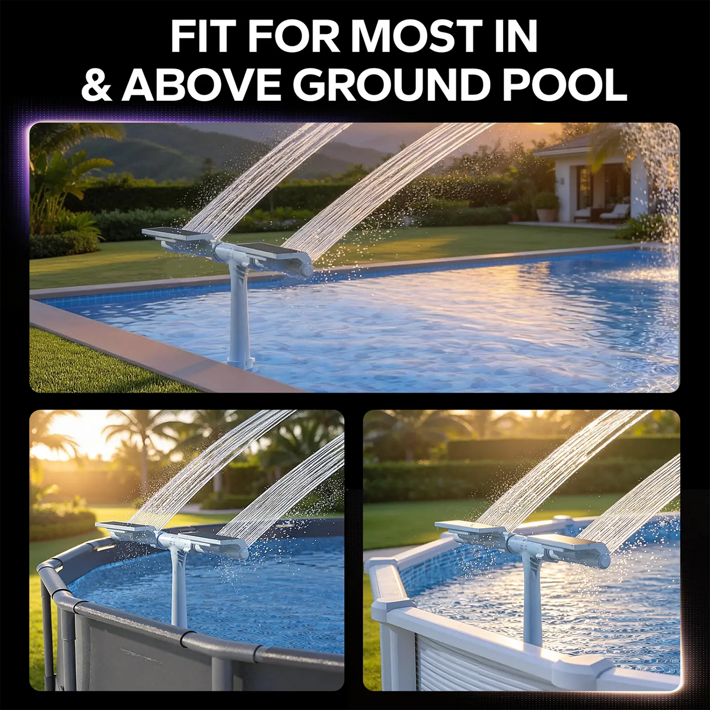 Solar Pool Fountain with Auto-Sensing Lights & Remote Control | Dual Spray Adjustable Sprinkler for Above/Inground Pools