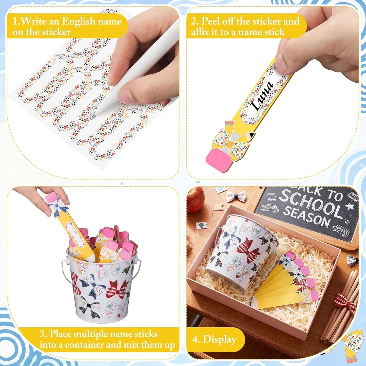 👩‍🏫121/101 Pcs Back to School Teacher Gift Flip Name Sticks Set with Storage Cup,Student Name Sticks with Metal Buckets & Stickers – Classroom Management & Student Grouping Tool for Teachers - Cow Prin / 101 Pcs