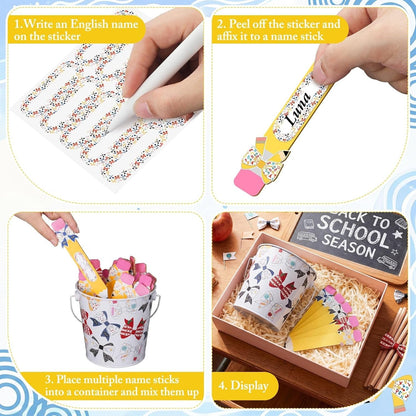 👩‍🏫121/101 Pcs Back to School Teacher Gift Flip Name Sticks Set with Storage Cup,Student Name Sticks with Metal Buckets & Stickers – Classroom Management & Student Grouping Tool for Teachers - Cow Prin / 101 Pcs