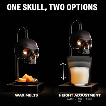 💀Skull Candle Warmer Lamp with Timer and Dimmer *Candles NOT Included – Black Gothic Candle Lamp Warmer w/Adjustable Height, 2 Light Bulbs
