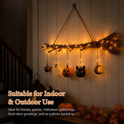 🎃 Halloween Luminous Witch Broom Wall Hanging Decor 🧹