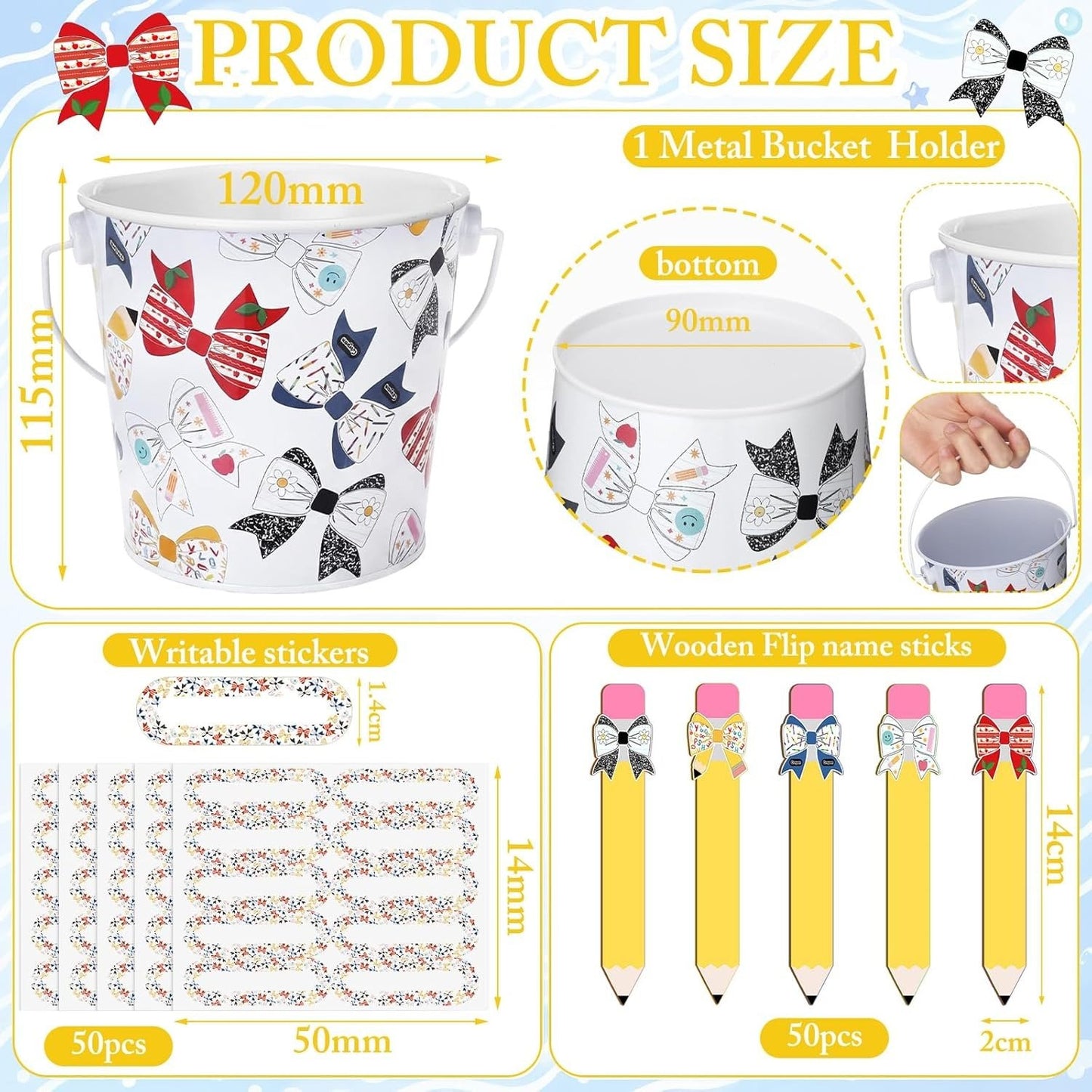 👩‍🏫121/101 Pcs Back to School Teacher Gift Flip Name Sticks Set with Storage Cup,Student Name Sticks with Metal Buckets & Stickers – Classroom Management & Student Grouping Tool for Teachers - Cow Prin / 101 Pcs