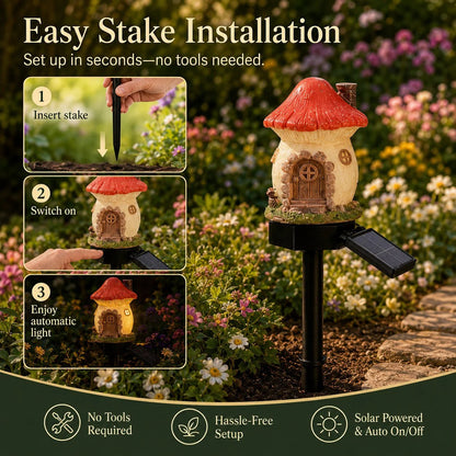 Solar Fairy-Tale Mushroom Cottage Garden Light