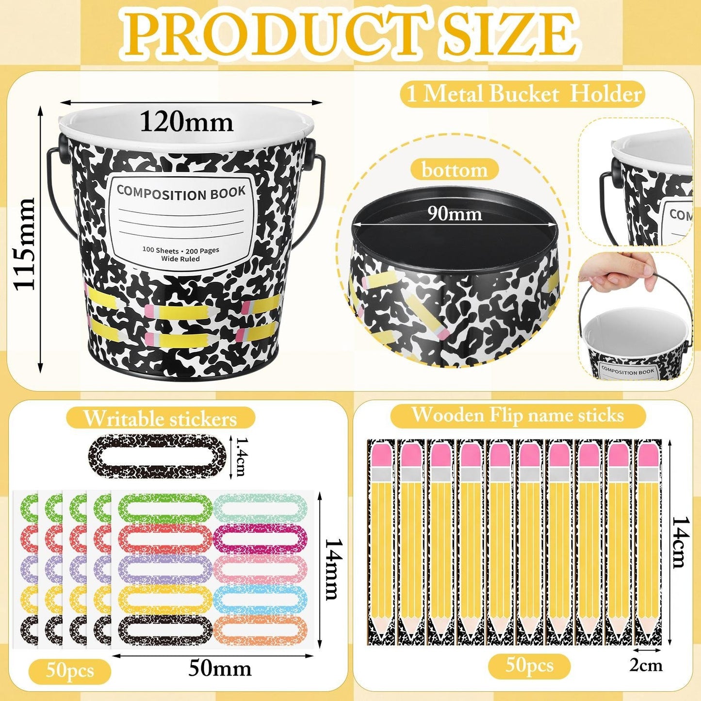 👩‍🏫121/101 Pcs Back to School Teacher Gift Flip Name Sticks Set with Storage Cup,Student Name Sticks with Metal Buckets & Stickers – Classroom Management & Student Grouping Tool for Teachers - Cow Prin / 101 Pcs