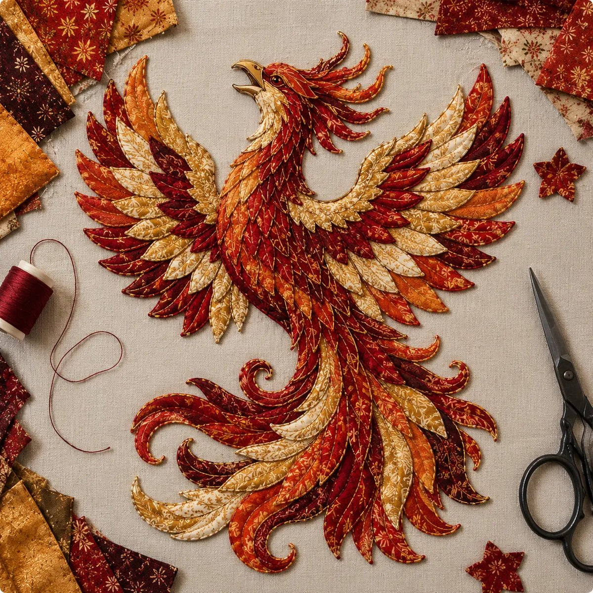 🔥🎁🌙 Beginner-Friendly Mythic Wilds DIY Layered Patchwork Art Kit | Complete Kit with Patterned Fabrics, Sewing Materials & Step-by-Step Guide Included 💕
