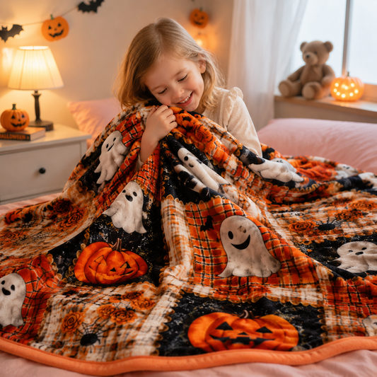 🎃Vintage Patchwork Halloween Quilt | Spooky Cute Autumn Bed Blanket👻