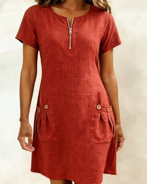 📦📦LAST DAY SAVE 49% ⏰ Cotton-Linen Dress with Zipper Pockets