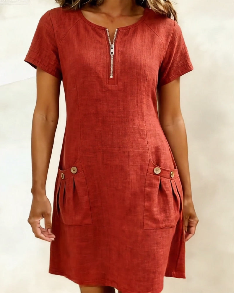 📦📦LAST DAY SAVE 49% ⏰ Cotton-Linen Dress with Zipper Pockets