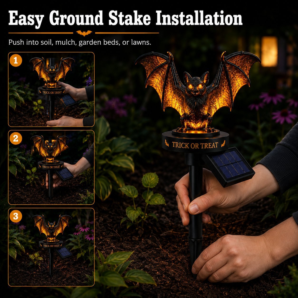 Solar Halloween Bat Garden Stake Light