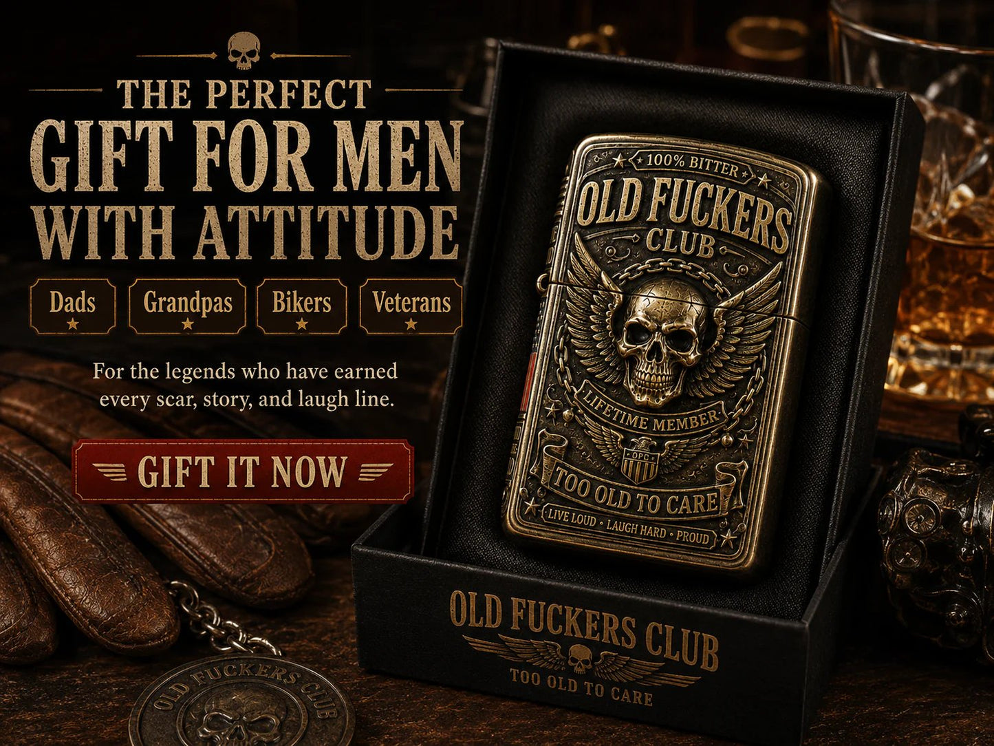 ☠️ Old Fuckers Club Vintage Lighter | 2026 Limited Edition Collectible Metal Lighter