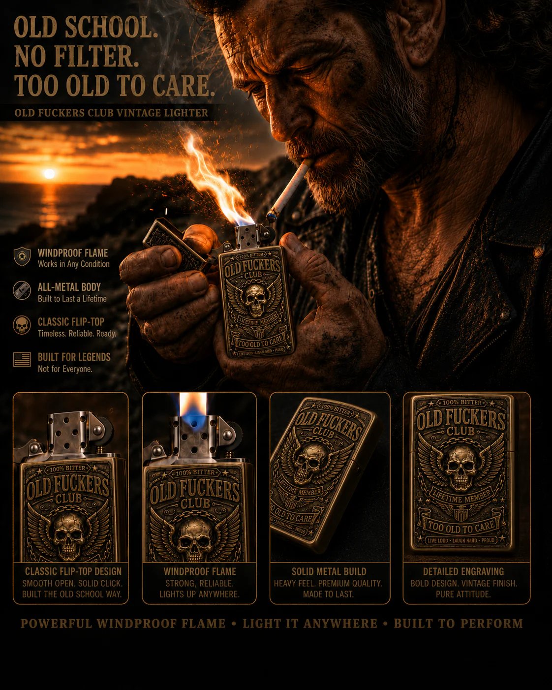 ☠️ Old Fuckers Club Vintage Lighter | 2026 Limited Edition Collectible Metal Lighter