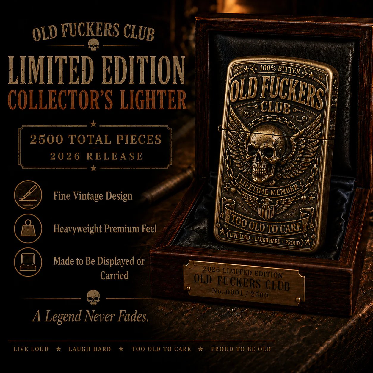 ☠️ Old Fuckers Club Vintage Lighter | 2026 Limited Edition Collectible Metal Lighter