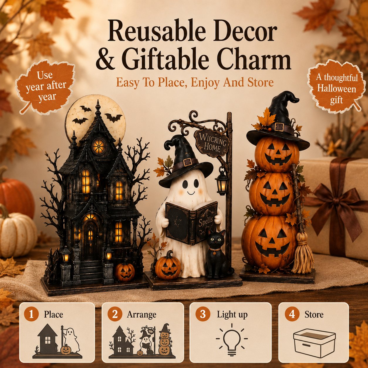 🔥Last Day 49% OFF - 🧙🖤Lighted Halloween Haunted House & Character Figurine Collection - Lighted Haunted House