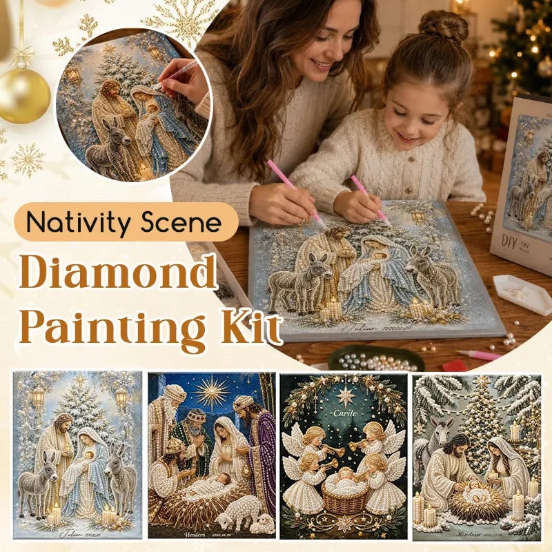 🎄 Premium 3D Diamond Jesus Birth Nativity Scene Painting Art Kit | Luxury Flocked Canvas with Scratch-Resistant Non-Fading Diamond Beads DIY Christmas Faith Decor 🌟✝️💎