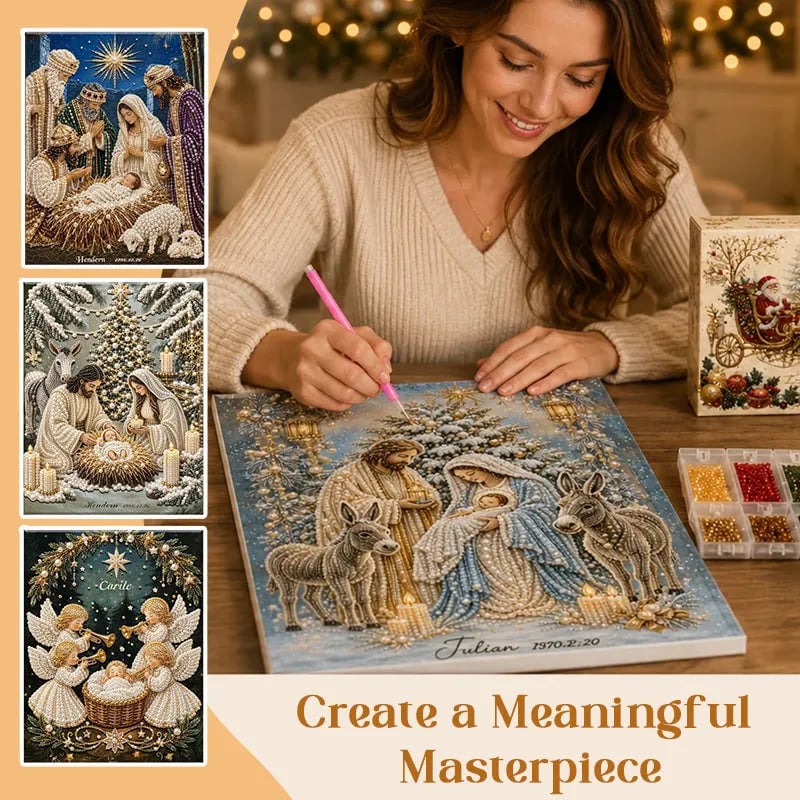 🎄 Premium 3D Diamond Jesus Birth Nativity Scene Painting Art Kit | Luxury Flocked Canvas with Scratch-Resistant Non-Fading Diamond Beads DIY Christmas Faith Decor 🌟✝️💎
