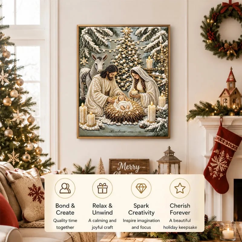 🎄 Premium 3D Diamond Jesus Birth Nativity Scene Painting Art Kit | Luxury Flocked Canvas with Scratch-Resistant Non-Fading Diamond Beads DIY Christmas Faith Decor 🌟✝️💎