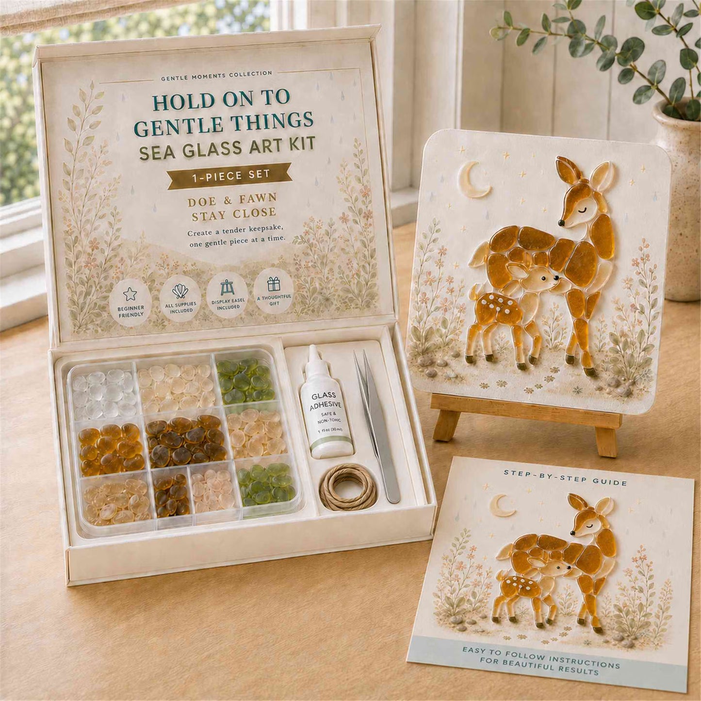 DIY Cute Animals Sea Glass Art Kit Collection, Mosaic Craft Kit with Display Easel and Complete Supplies, Birthday Gift for Handicraft/Animal Lovers