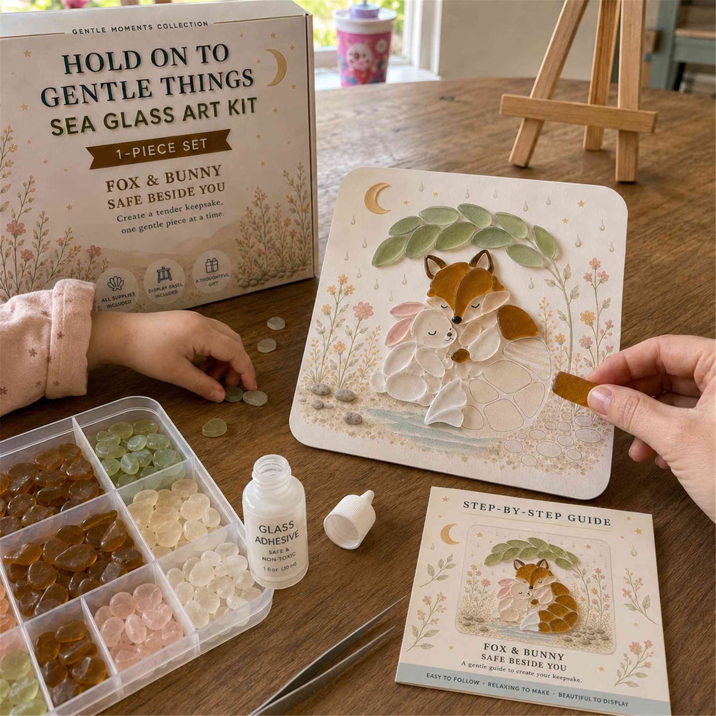 DIY Cute Animals Sea Glass Art Kit Collection, Mosaic Craft Kit with Display Easel and Complete Supplies, Birthday Gift for Handicraft/Animal Lovers