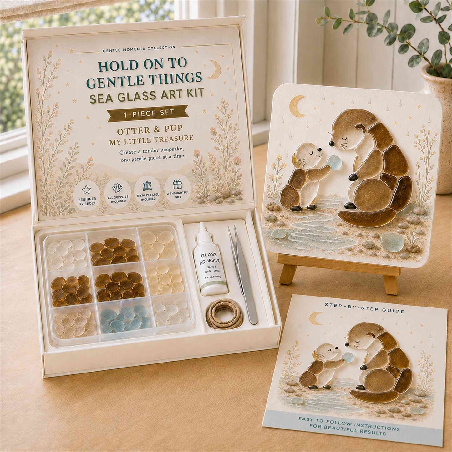 DIY Cute Animals Sea Glass Art Kit Collection, Mosaic Craft Kit with Display Easel and Complete Supplies, Birthday Gift for Handicraft/Animal Lovers