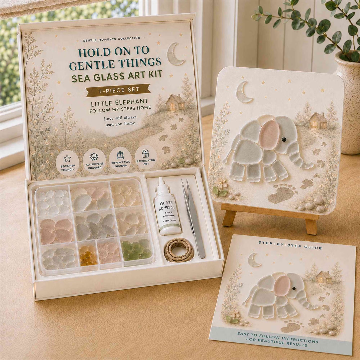 DIY Cute Animals Sea Glass Art Kit Collection, Mosaic Craft Kit with Display Easel and Complete Supplies, Birthday Gift for Handicraft/Animal Lovers