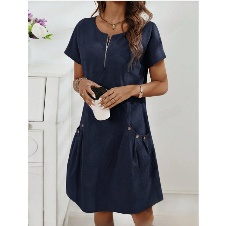 📦📦LAST DAY SAVE 49% ⏰ Cotton-Linen Dress with Zipper Pockets