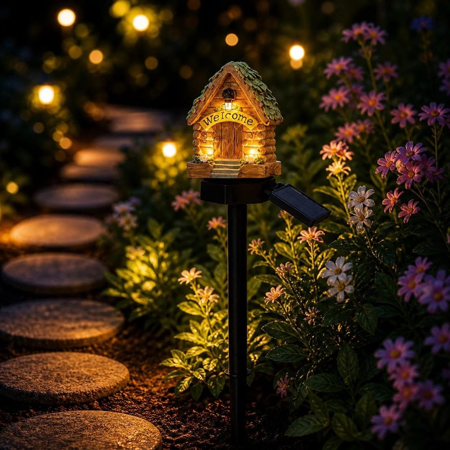 Solar Fairy-Tale Mushroom Cottage Garden Light