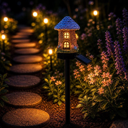 Solar Fairy-Tale Mushroom Cottage Garden Light