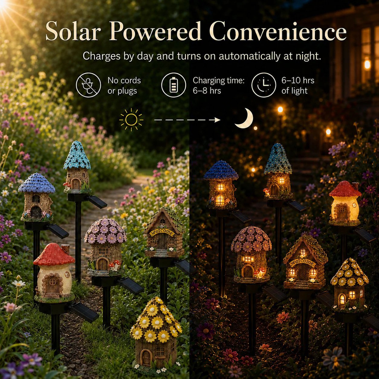 Solar Fairy-Tale Mushroom Cottage Garden Light