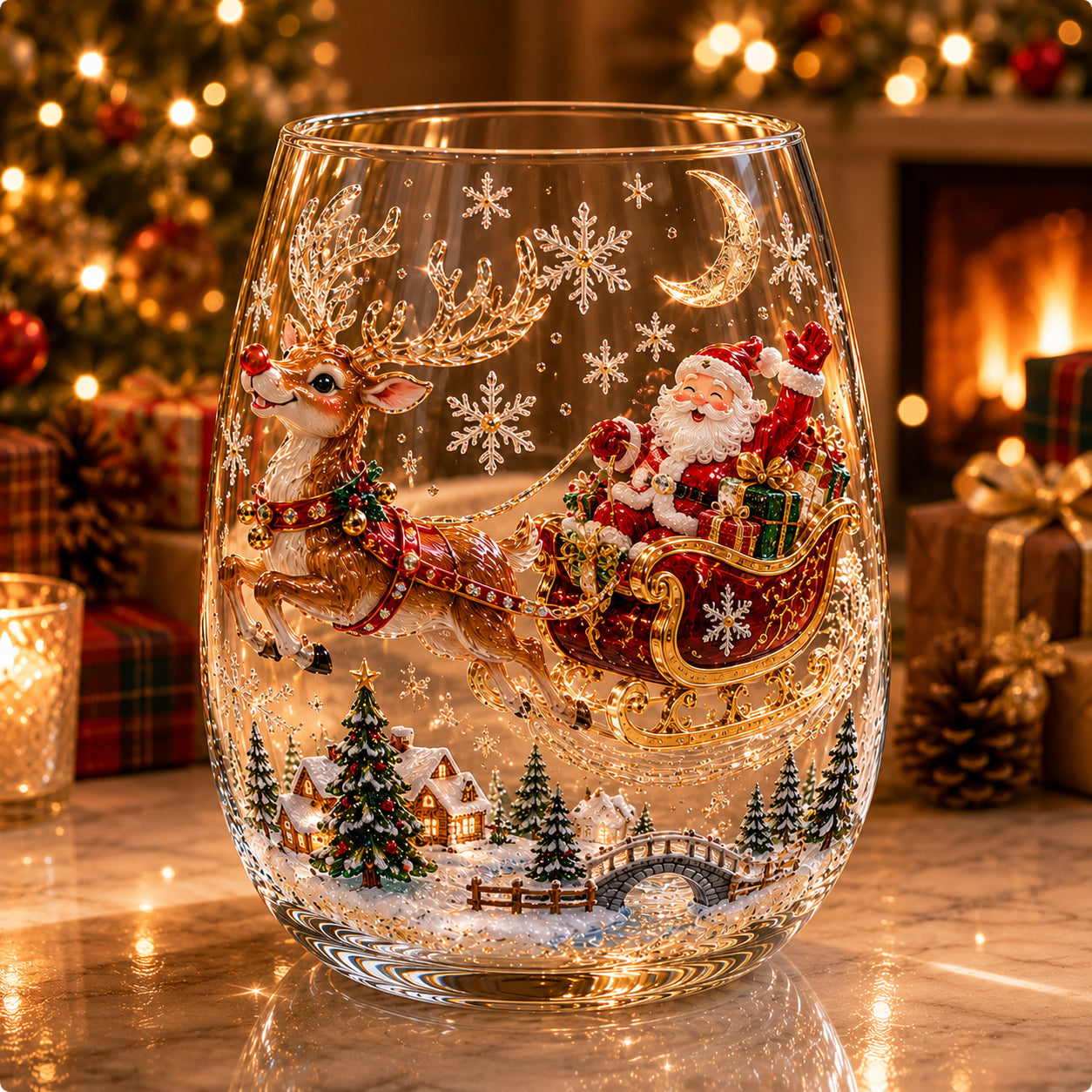 🎅Magical Christmas 3D Glass Cup Collection – Santa, Reindeer, Snowman & Christmas Tree
